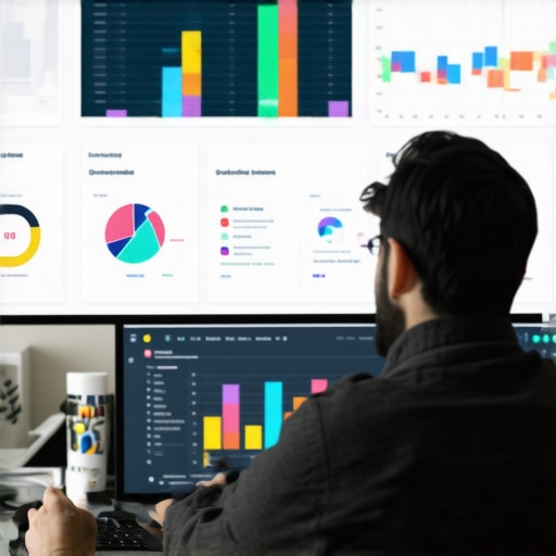 Professional analyzing complex local SEO data with charts and heatmaps.