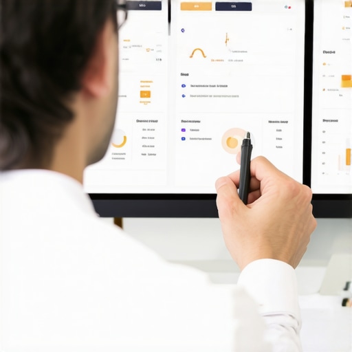Business owner reviewing digital dashboard with local SEO metrics