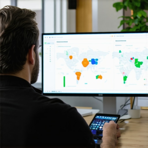 Analyzing Local SEO Metrics for Map Rankings Business owner reviewing local SEO performance data on computer screen