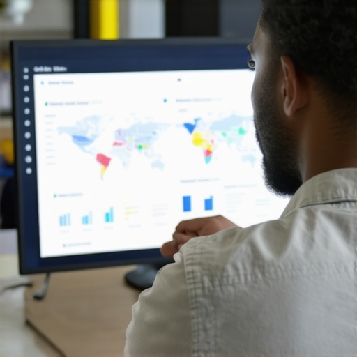 Business owner reviewing local SEO analytics on a screen.