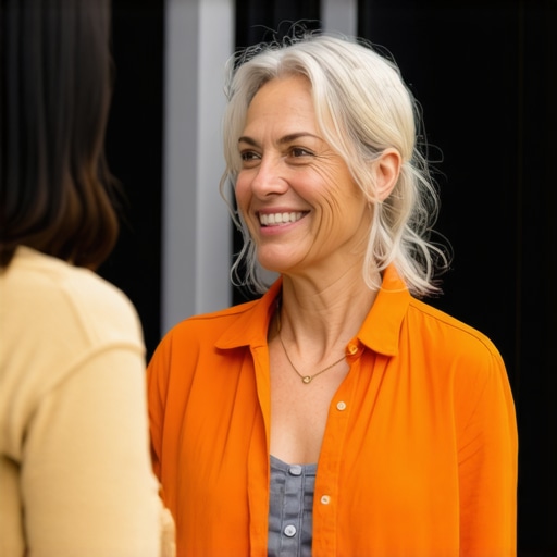 Business owner participating in a local event with geo-tags overlayed on social media posts.