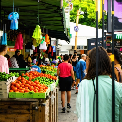 Lively community market showcasing local vendors and residents.