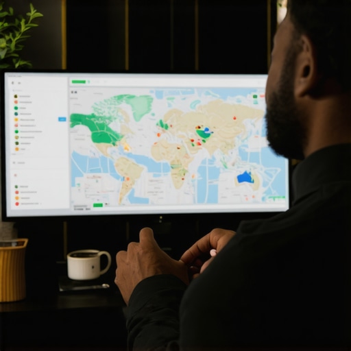 Data-Driven Local SEO Strategy Business professional reviewing local SEO signals on a digital map