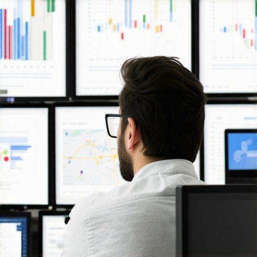 Person reviewing detailed local SEO analytics on multiple monitors