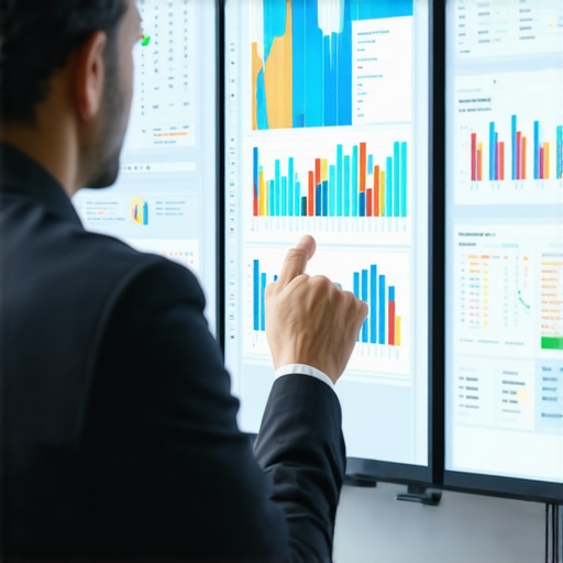An SEO specialist reviewing geolocation data and signals on a large screen.