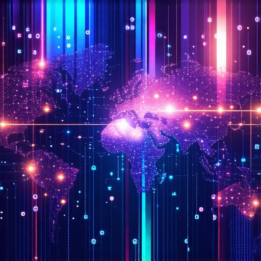 Futuristic Map with Data Signals Digital map showing signals and analytics for local SEO