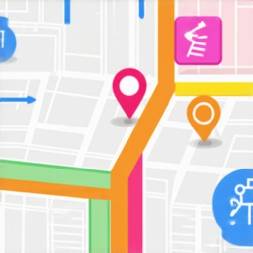 Illustration of digital map with signals and AI analytics for local SEO