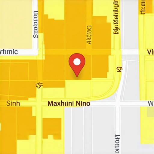 Heatmap highlighting user engagement hotspots around a business location.