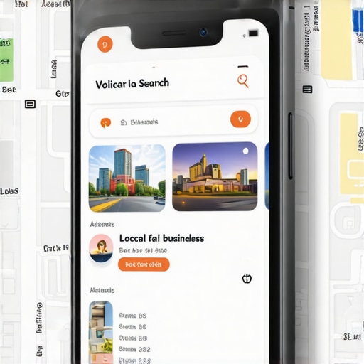 Voice Search Impact on Local Map Rankings Smartphone screen showing local voice search results with city map in background