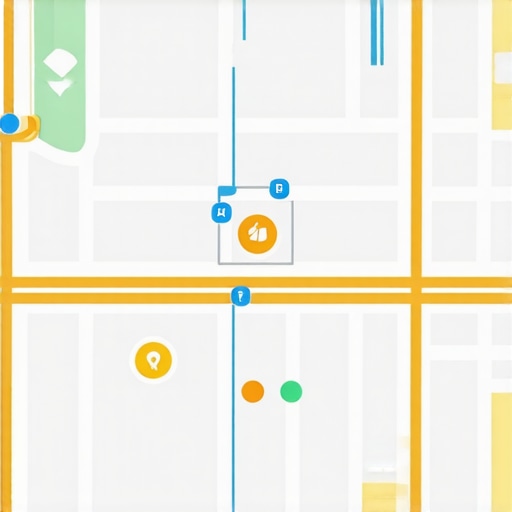 A detailed digital map illustrating layered hyperlocal signals, voice search icons, and behavioral analytics dashboards.