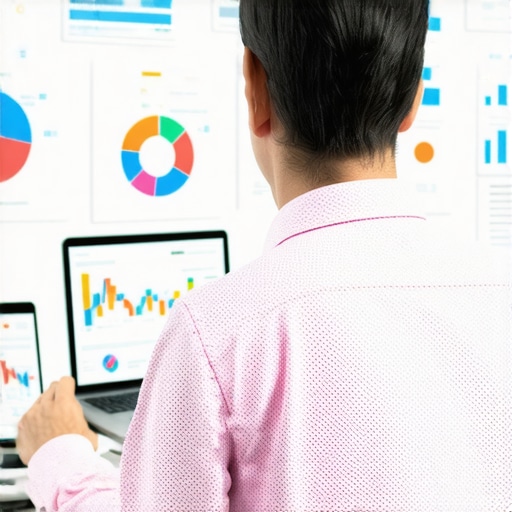 Business owner analyzing local SEO signals with charts and devices