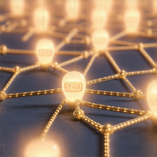 A schematic illustration showing interconnected local SEO signals powered by AI technology