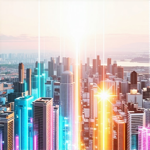 Cityscape with digital signals indicating increasing local SEO authority