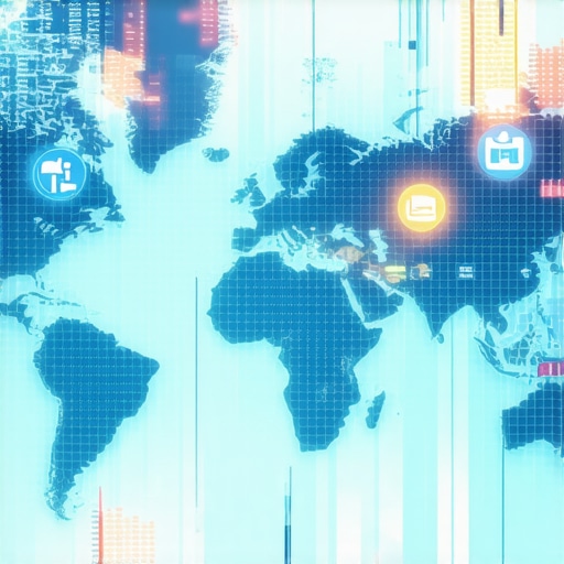 Futuristic digital map illustrating spatial data and user interactions in local search