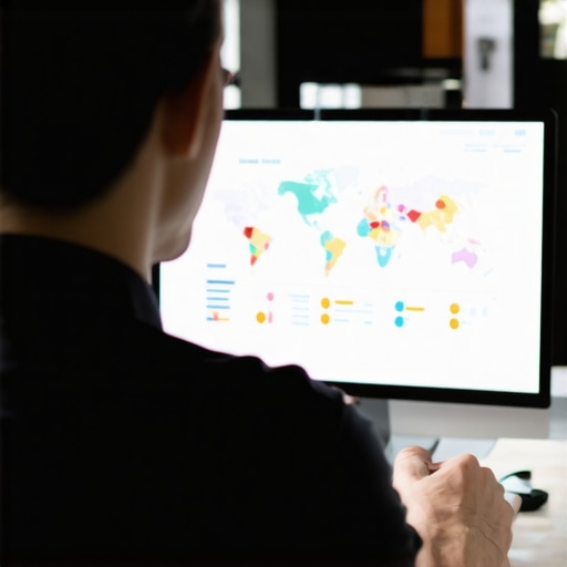 Analyzing Local SEO Data for Map Pack Optimization Business owner reviewing local SEO metrics and Google Maps performance on a digital dashboard.