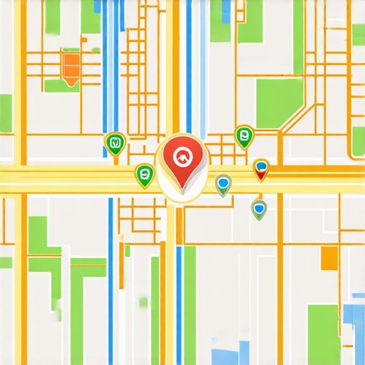 Futuristic city map illustrating augmented reality signals guiding users to local businesses.