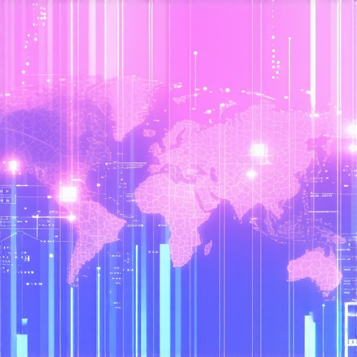 Futuristic digital map showing geo-localized signals and AI analysis dashboards