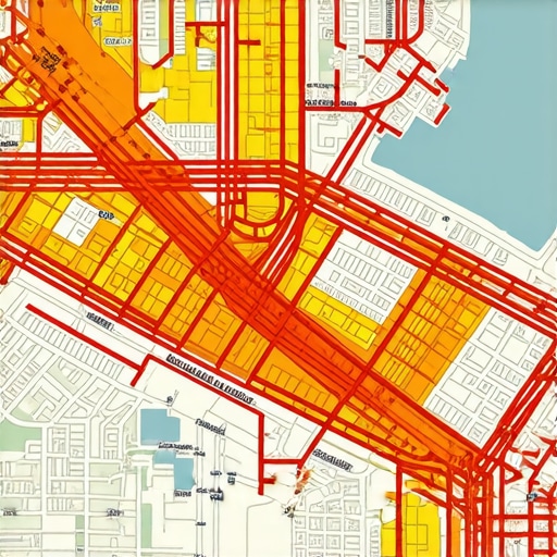 A detailed heatmap showing user traffic density around a retail district to illustrate geospatial analysis in local SEO