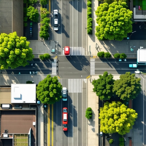 Illustration of sensors and devices gathering real-time location data in a cityscape.