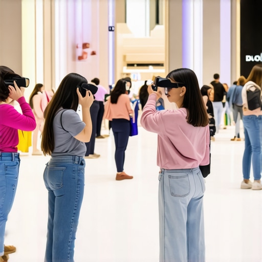 Customer engaging with augmented reality display inside a retail store.