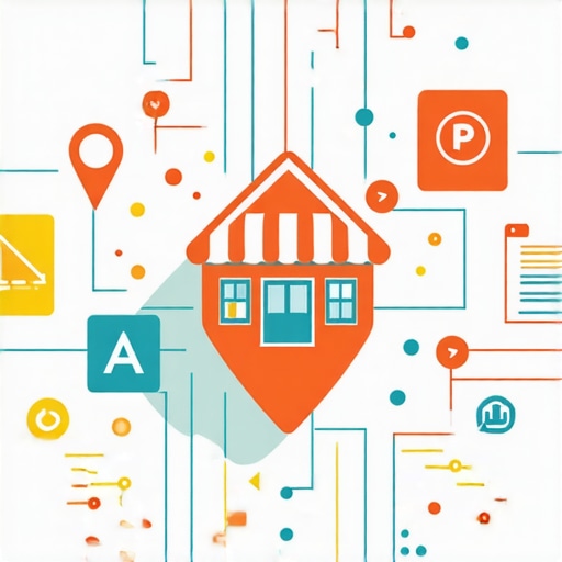 Illustration showing data signals and maps surrounding a local business to depict cutting-edge SEO techniques.