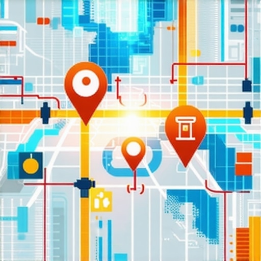 Futuristic digital map showcasing real-time location signals and IoT integrations for SEO