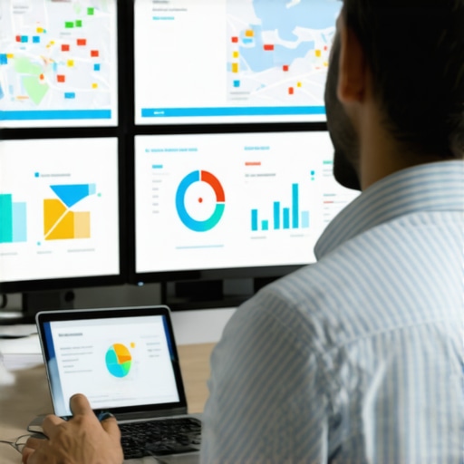 Business owner reviewing real-time local signal analytics dashboard.