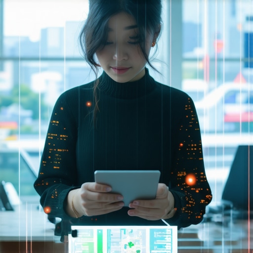 A futuristic illustration of personalized local business targeting with digital maps and data overlays.