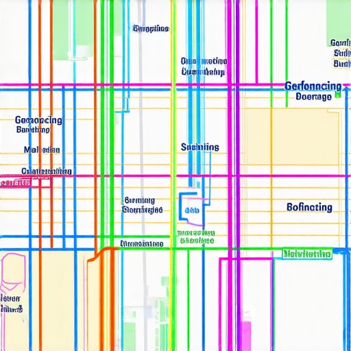 Digital map with geofencing zones and data overlays for local SEO optimization.