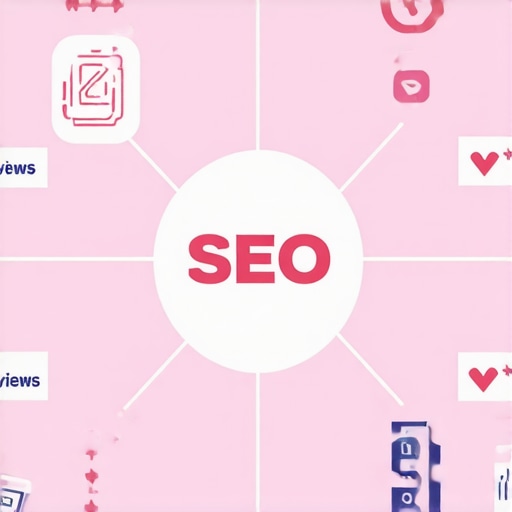 Diagram showing interconnected local SEO channels like social media, reviews, and data analytics